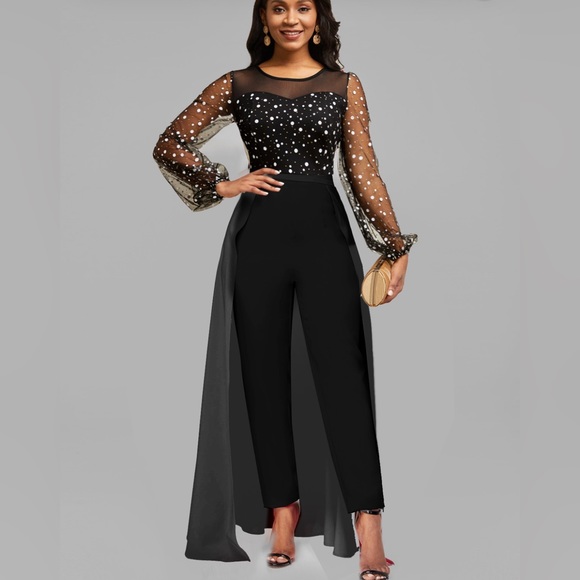 Black with Polka Dot Jumpsuit size Small - Picture 2 of 5